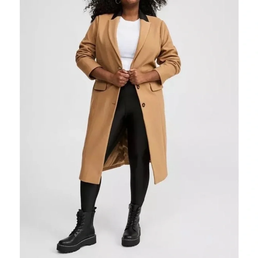Torrid Softest Coat Faux Leather Collar Longline Camel Size 1X 14 - 16 New NWT